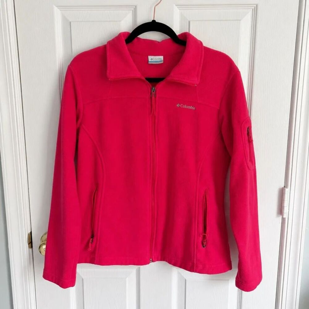 Columbia Women’s Full Zip Fleece Jacket Pink Sleeve Pocket Size Large